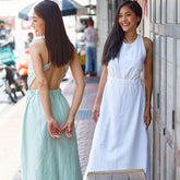 Robe longue dos nu en verte Coton